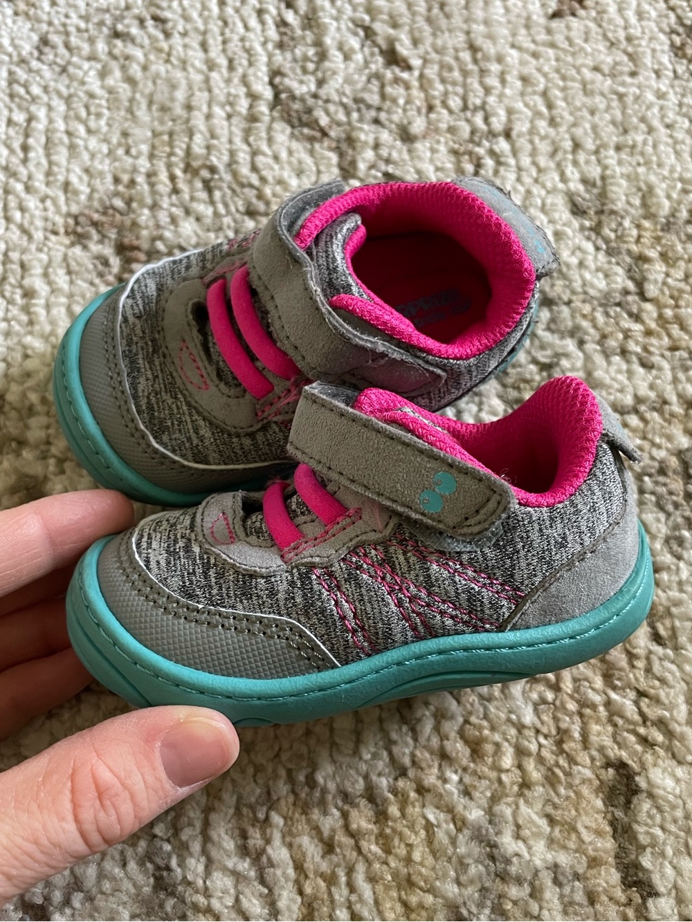 Stride Rite Gray Sneakers with Pink Lining and Teal Sole